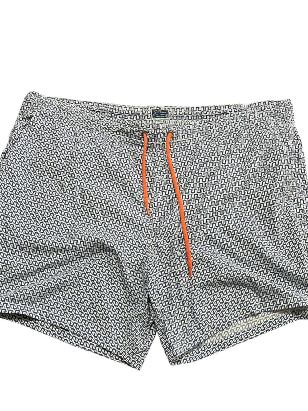 J. Crew Blue White Geometric Swim Trunks Orange Drawstring Size XL Preppy Summer